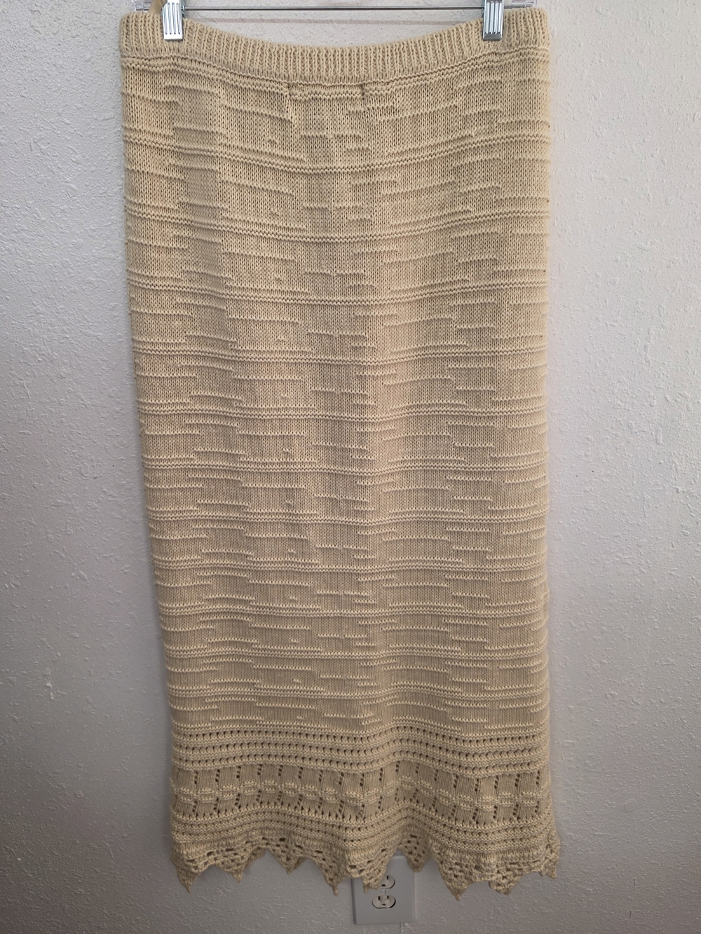 Double D Ranch Linen Cotton Knit Maxi Skirt Cream Crochet Scalloped Western M - Picture 6 of 7